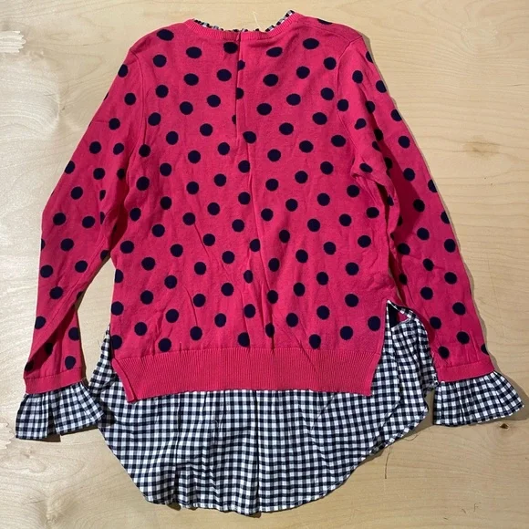 crown & ivy Pink Polka Dot Layered Sweater with Navy Gingham Medium (QW) - Picture 6 of 7